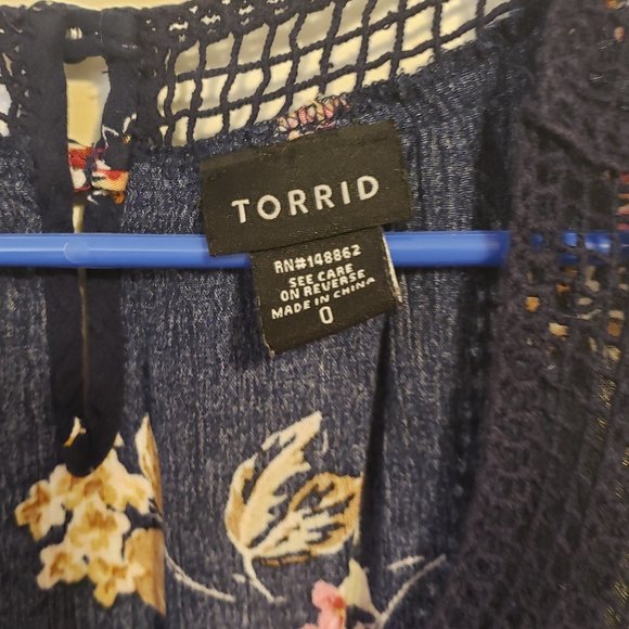 Torrid Navy Floral Crochet Yoke Gauze Tank - Picture 5 of 5